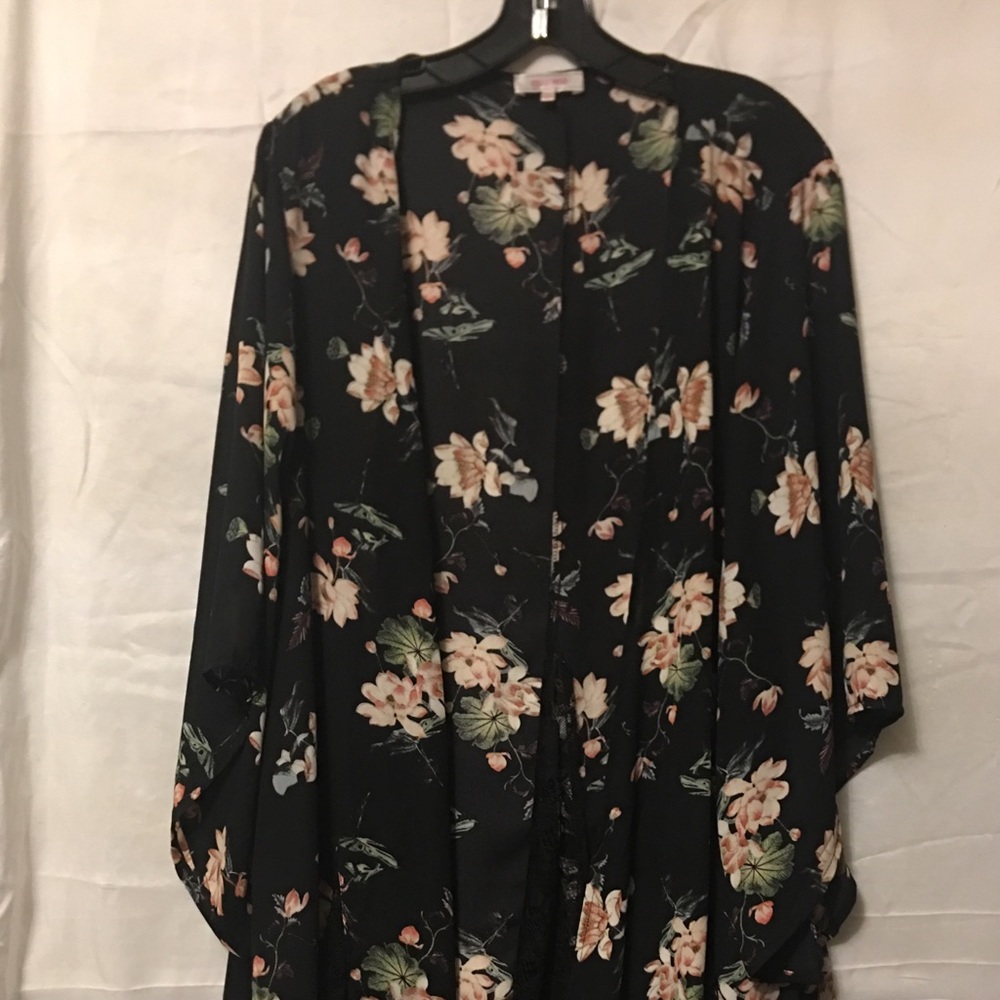 Long Kimono with Lace Detailing